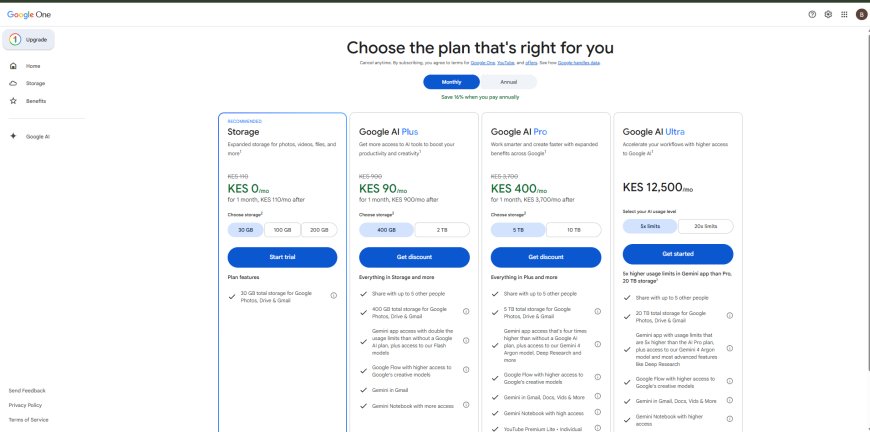 Step 4: Compare Google One Plans